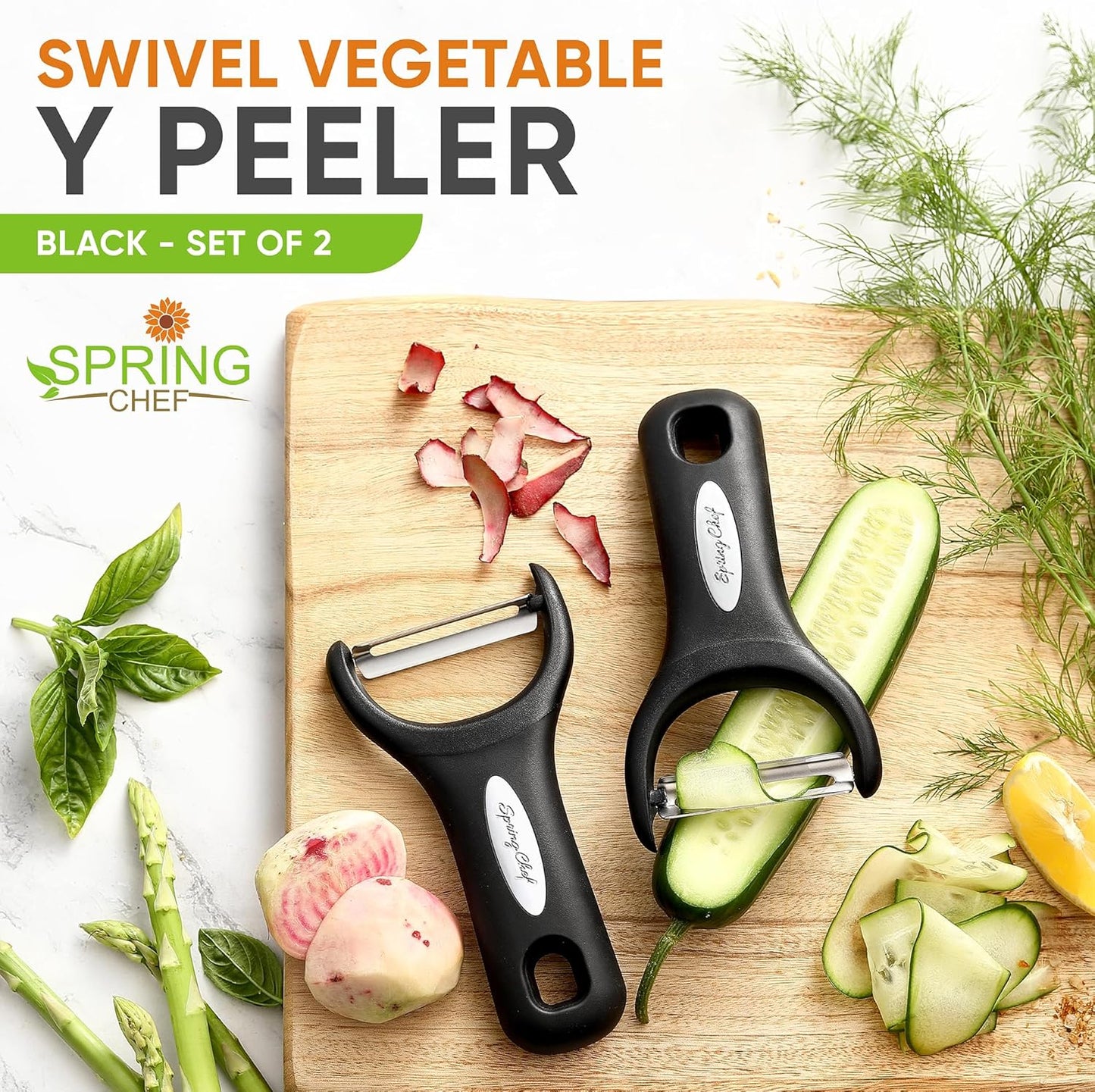 Spring Chef Stainless Steel Vegetable Y Peeler Set of 2 - Black