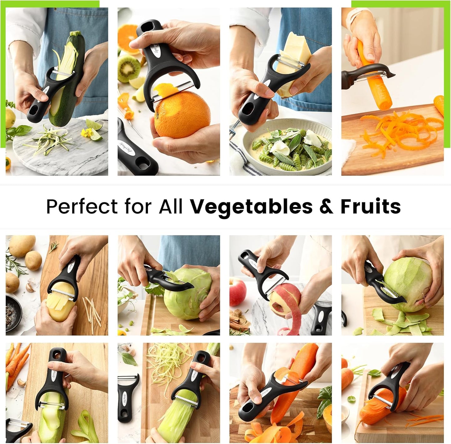 Spring Chef Vegetable Peelers for Kitchen - Stainless Steel Swivel, Y & Julienne Peelers
