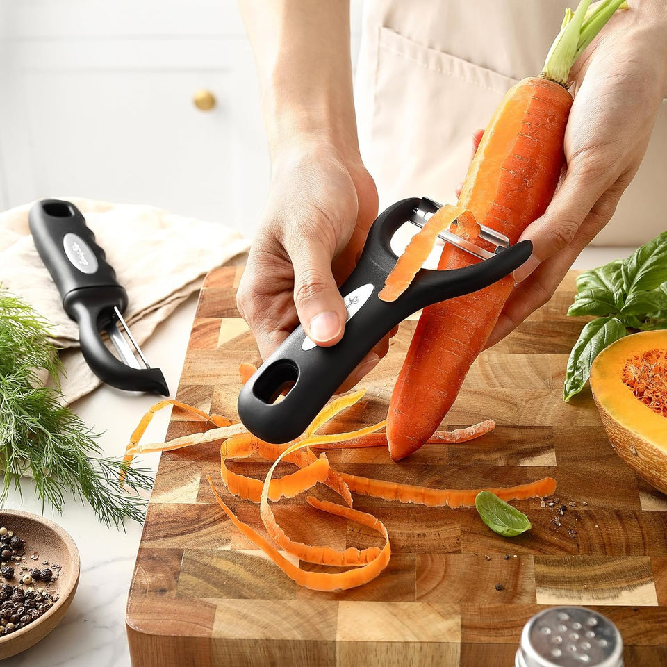 Spring Chef Swivel Vegetable Peeler & Y Potato Peeler Stainless Steel Blades - Black