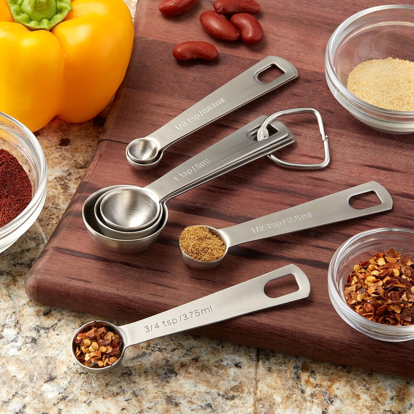 Spring Chef Measuring Spoons, Heavy Duty Round Stainless Steel Metal, for Dry or Liquid - Set of 7