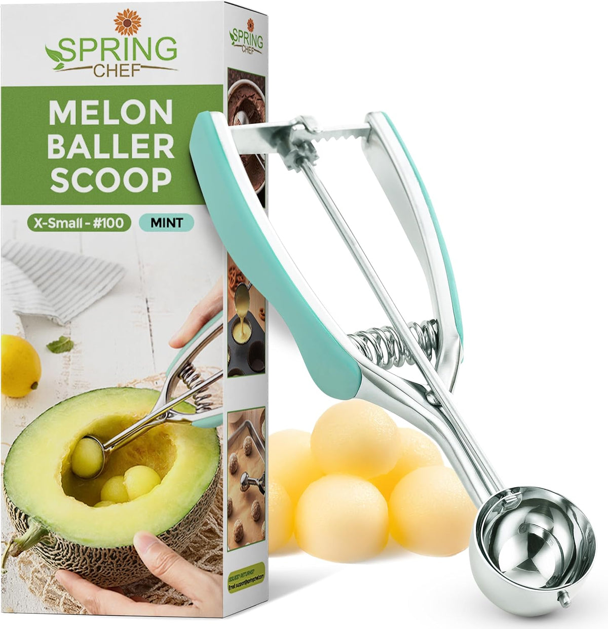 Spring Chef Cookie Scoop, Premium 18/8 Stainless Steel Disher with Soft Grip, Spring Loaded with Trigger Release