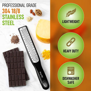 Zester & Grater for Cheese, Lemon, Lime, Orange, Citrus, Garlic, Ginger, Chocolate; Handheld Kitchen Tool with 304 Stainless Steel & Blade Cover - Fine & Coarse Shred, Set of 2