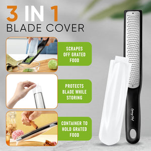 Zester & Grater for Cheese, Lemon, Lime, Orange, Citrus, Garlic, Ginger, Chocolate; Handheld Kitchen Tool with 304 Stainless Steel & Blade Cover - Fine & Coarse Shred, Set of 2