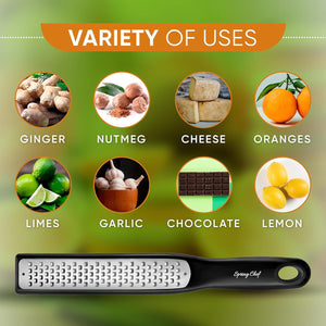 Zester & Grater for Cheese, Lemon, Lime, Orange, Citrus, Garlic, Ginger, Chocolate; Handheld Kitchen Tool with 304 Stainless Steel & Blade Cover - Fine & Coarse Shred, Set of 2