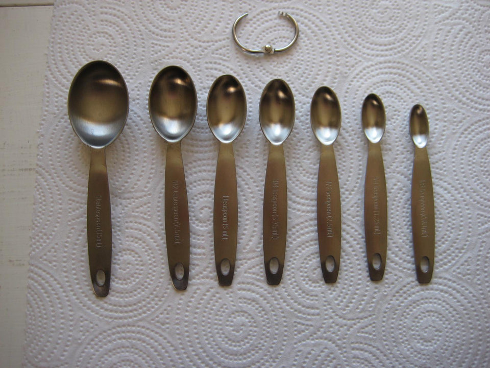 Stainless Steel Measuring Spoons Cups Set, Small Tablespoon, Teaspoons, Set  6 With Bonus Leveler, F