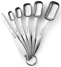 Heavy Duty Rectangular Stainless Steel Metal Measuring Spoons (Set of 6 Including Leveler)