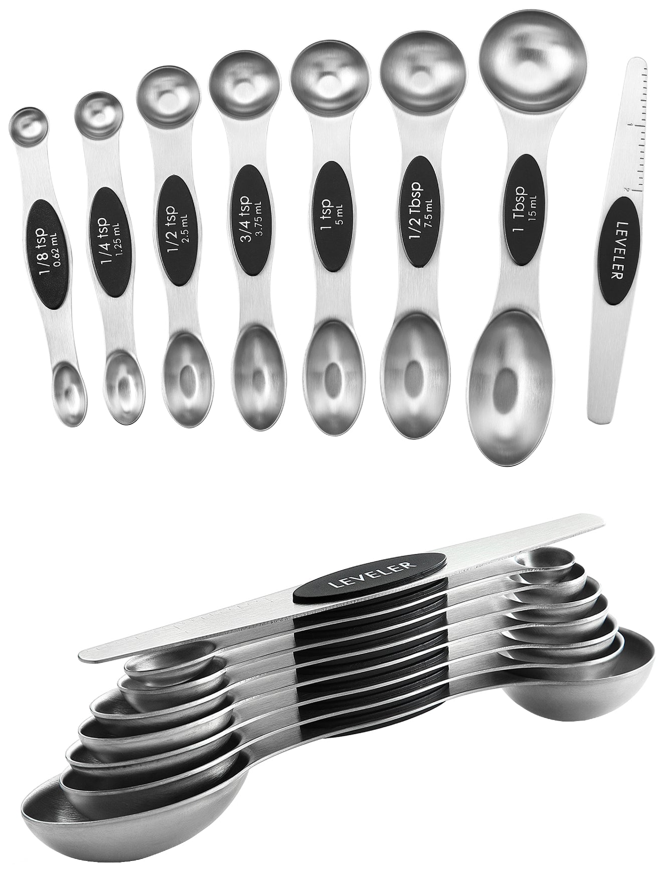 Spring Chef Oval Stainless Steel Measuring Spoons, Set of 7 & 5 Quart  Mixing Bowl With Pour Spout, White - 2 Product Bundle
