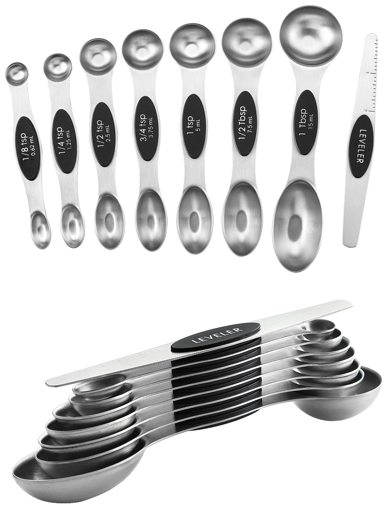 Spring Chef Measuring Spoons, Heavy Duty Round Stainless Steel Metal