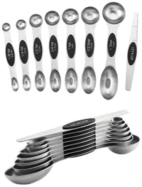 Spring Chef Magnetic Measuring Spoons Set, Dual Sided, Stainless Steel, Fits in Spice Jars, Set of 8, 2 Pack