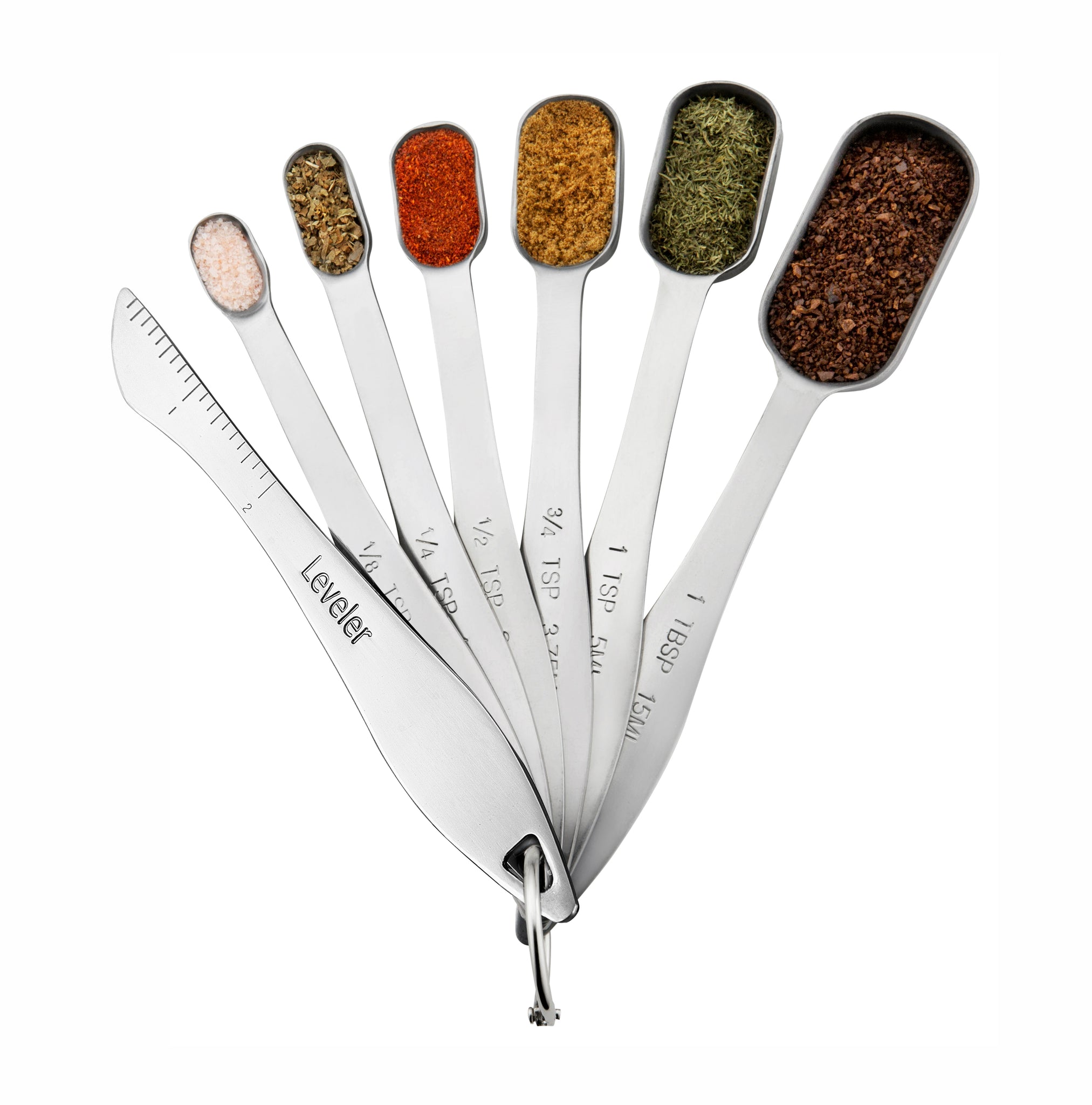Spring Chef Heavy Duty Stainless Steel Metal Measuring Spoons Set for Dry  or Liquid, Fits in Spice Jar, Set of 7 Including Leveler, 2 Pack