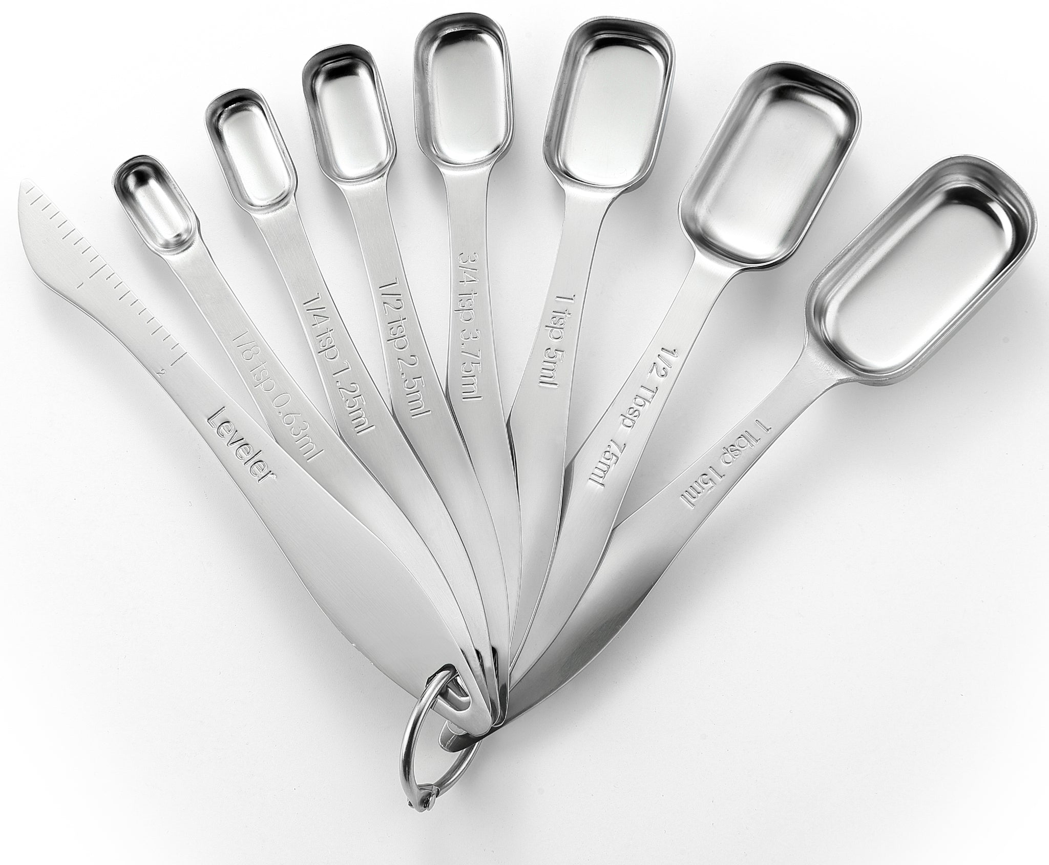 Upgrade Stainless Steel Measuring Spoons Set, Small Tablespoon, Teaspoons,  Set 6 with Bonus Leveler, Etched Markings and Removable Clasp for Dry and