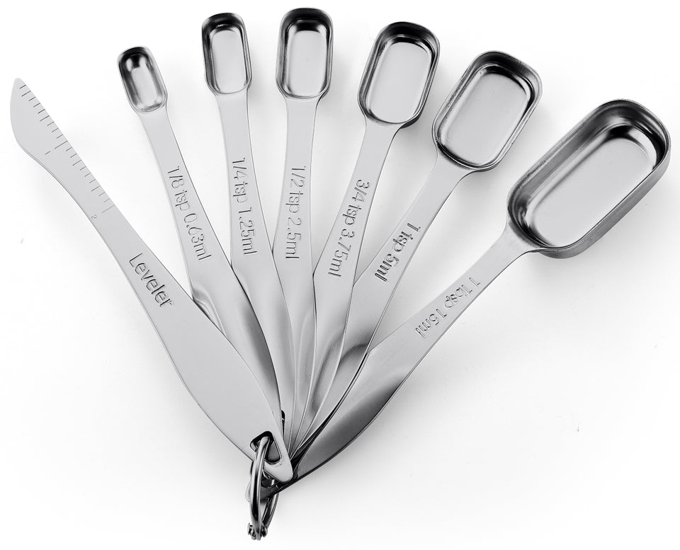 Oval Stainless Steel Metal Measuring Spoons Set, Easy to Read Dual  Measurements for Dry and Liquid Ingredients, Medicine and More, Kitchen  Essentials, Set of 7 