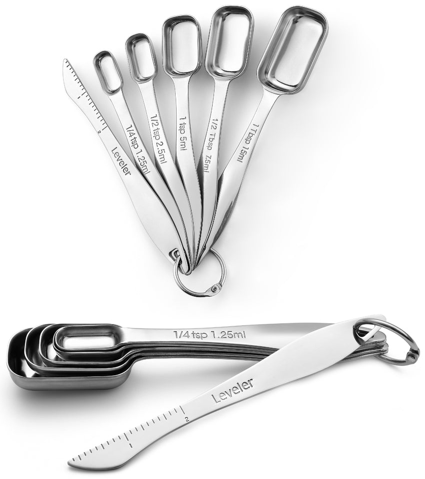 Heavy Duty Stainless Steel Metal Measuring Spoons (Set of 6