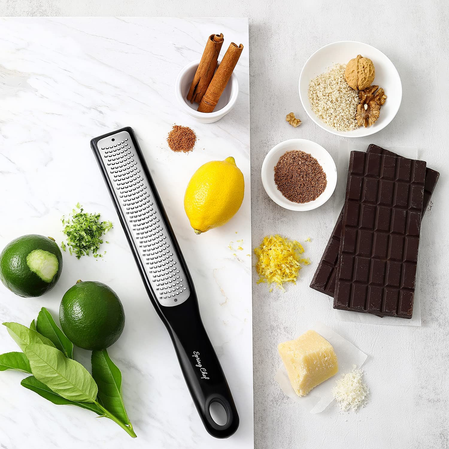 Professional Straight Hand Grater & Zester - Stainless Steel Construction.  Dishwasher Safe. For Hard Cheese, Lemon, Lime, Chocolate, Nutmeg, Garlic 