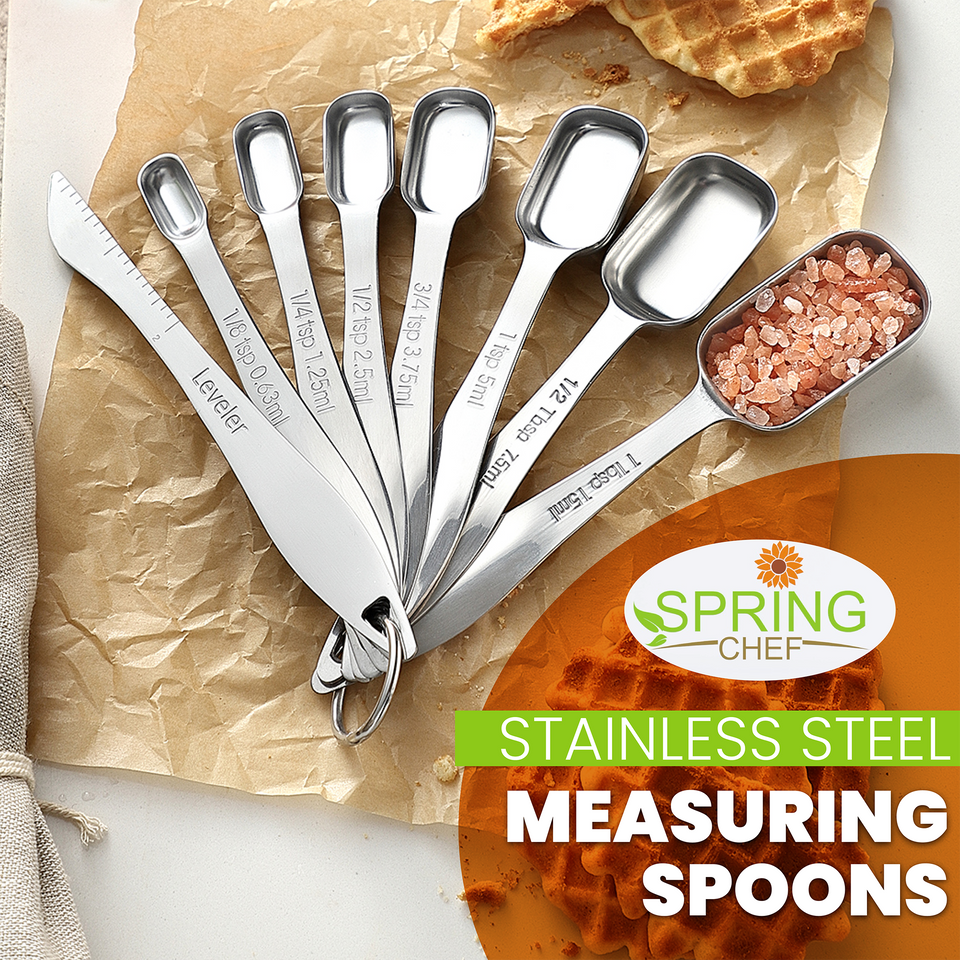 Measuring Cups and Spoons Set Stainless Steel Includes 8 Heavy Duty  Measuring Cups 8 Double Sided Magnetic Measuring Spoons and 1 Leveler for  Dry and