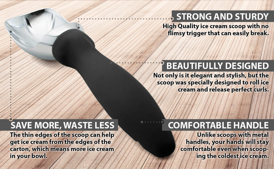  Spring Chef Ice Cream Scoop with Comfortable Handle, Black:  Home & Kitchen