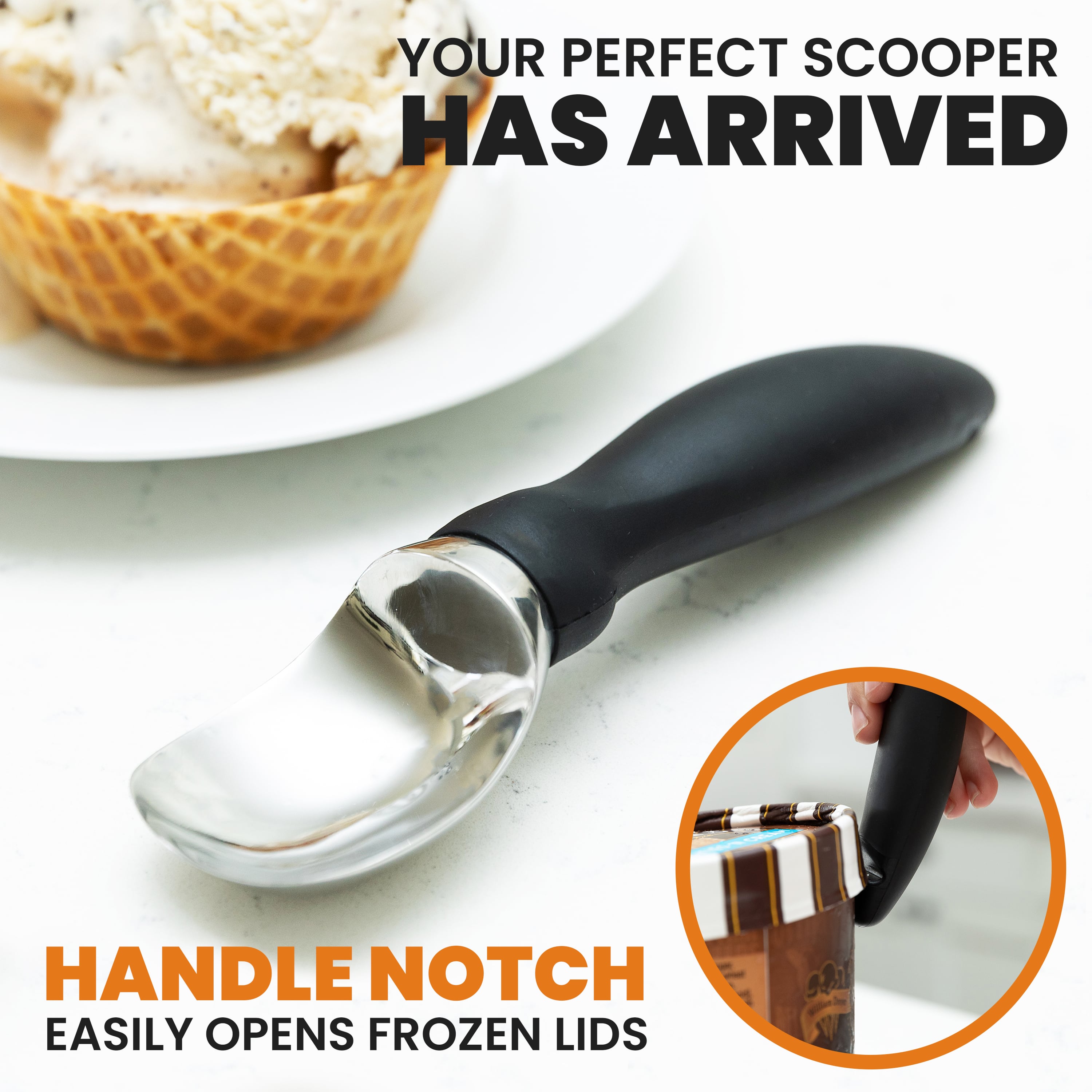 Penni's Pampered Chef - Newly upgraded ice cream scoop! The scoop has a  pointed head and scalloped edges to make digging into hard ice cream easy  work. The handle is designed to