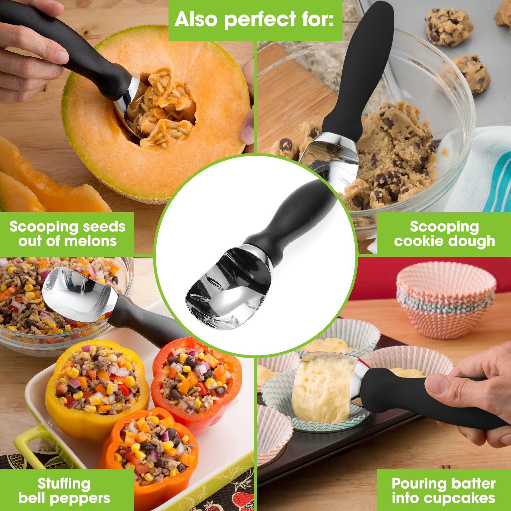 Spring Chef Ice Cream Scoop with Soft Grip Handle, Professional Heavy Duty  Sturdy Scooper, Premium Kitchen Tool for Cookie Dough