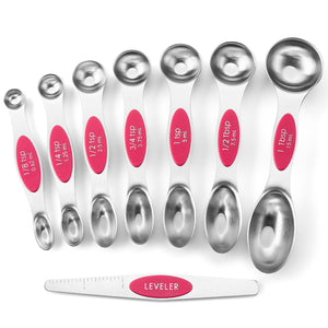 Spring Chef Magnetic Measuring Spoons Set, Dual Sided, Stainless Steel,  Fits in Spice Jars, Purple, Set of 8