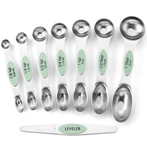 Spring Chef Magnetic Measuring Spoons Set, Dual Sided, Stainless Steel,  Fits in Spice Jars, Sapphire, Set of 8