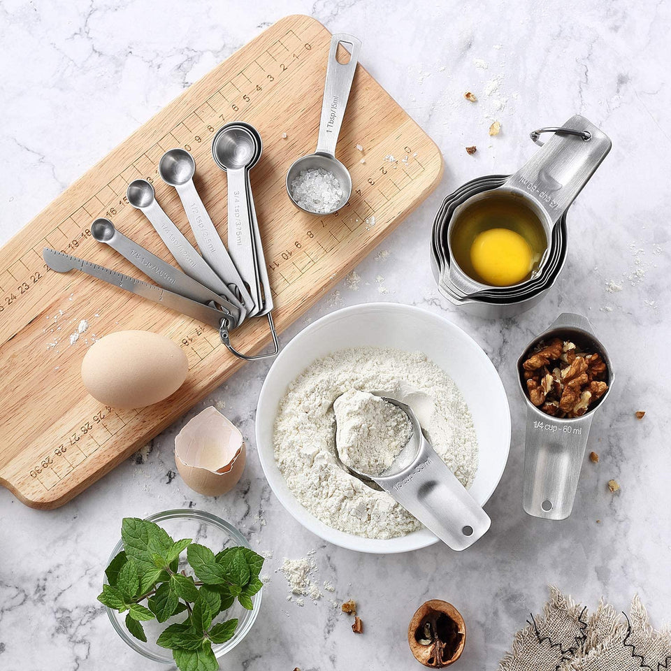 Measuring Cups, Measuring Spoons With Handle, Baking Measuring Tool With  Rustproof Handle For Dry And Liquid Ingredients,stainless Steel Set With  Scale, Seasoning Spoon, Spice Cup, Sauce Cup, Baking Tools, Kitchen Tools,  Baking