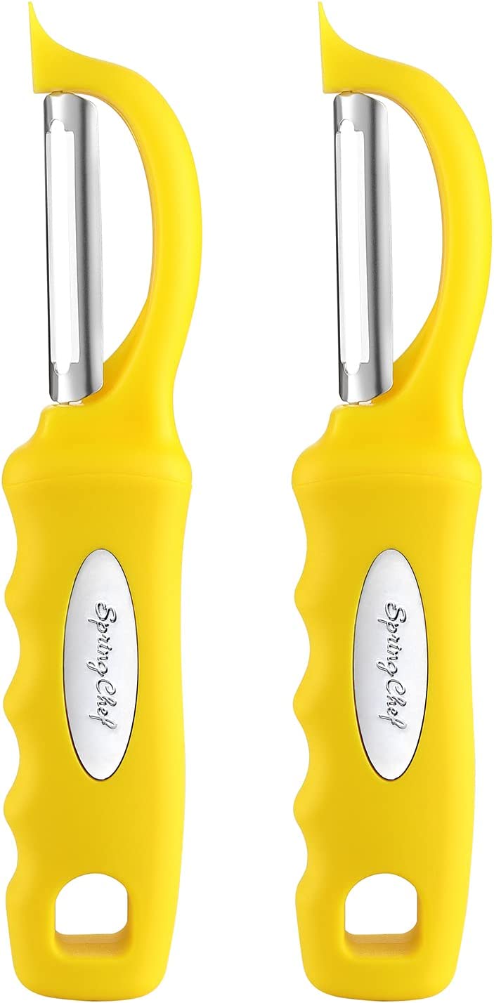 Spring Chef Premium Swivel Vegetable Peeler, Soft Grip Handle and Ultra Sharp Stainless Steel Blades - Perfect Kitchen Peeler For Veggie, Fruit, Potato, Carrot, Apple - Set of 2 with Blade Covers