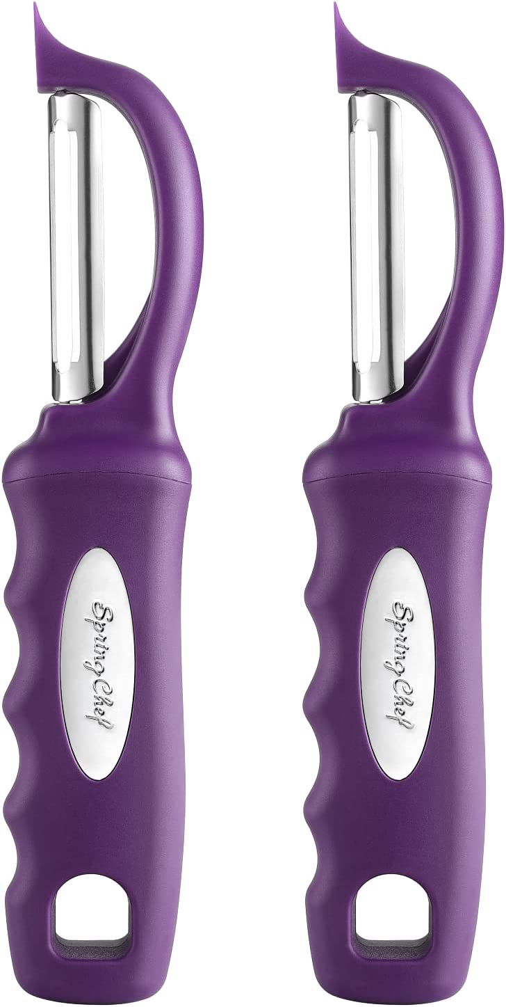 Spring Chef Premium Swivel Vegetable Peeler, Soft Grip Handle and Ultra Sharp Stainless Steel Blades - Perfect Kitchen Peeler For Veggie, Fruit, Potato, Carrot, Apple - Set of 2 with Blade Covers