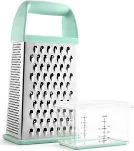 Professional Box Grater With Storage Container, Stainless Steel & Soft Grip Handle, 4 Sides, Handheld Kitchen Food Shredder