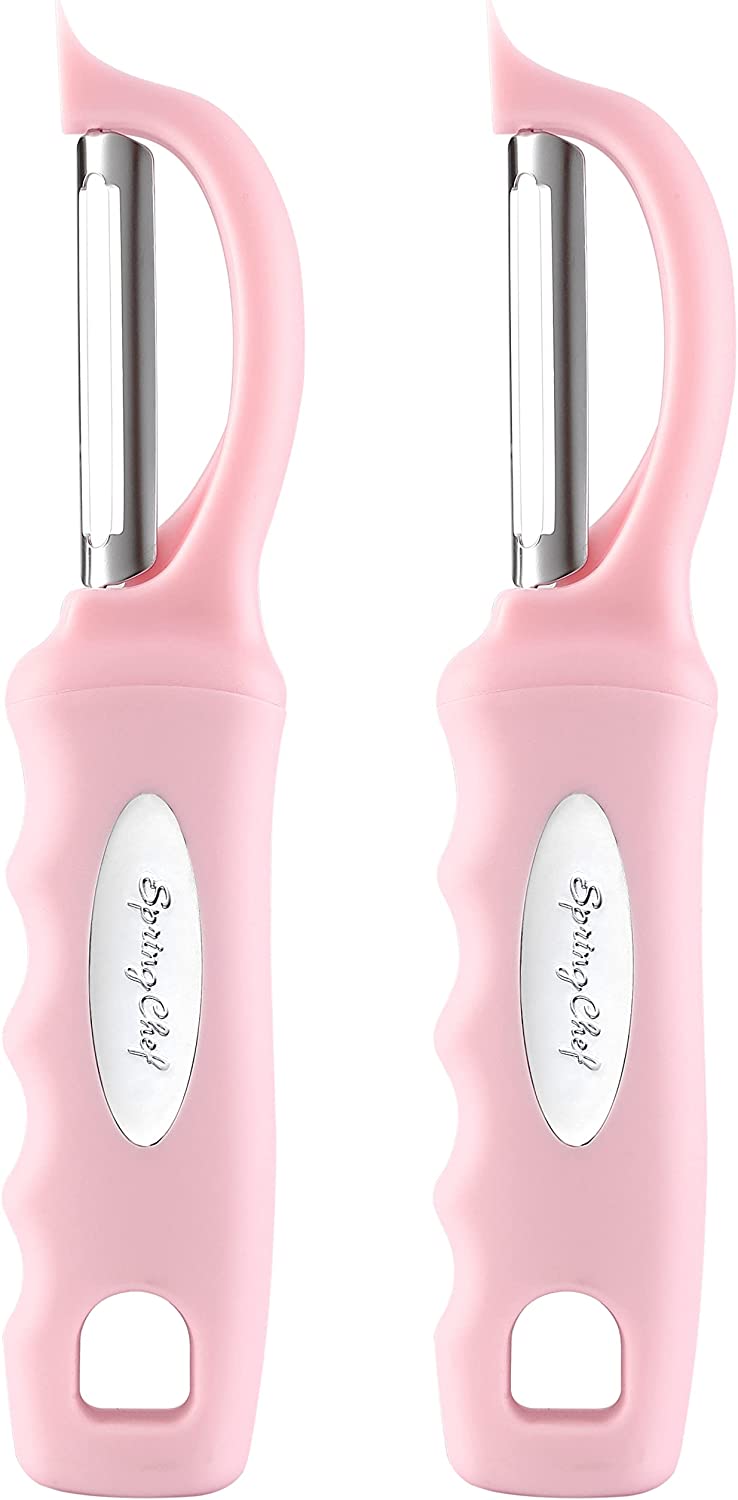 Spring Chef Premium Swivel Vegetable Peeler, Soft Grip Handle and Ultra Sharp Stainless Steel Blades - Perfect Kitchen Peeler For Veggie, Fruit, Potato, Carrot, Apple - Set of 2 with Blade Covers