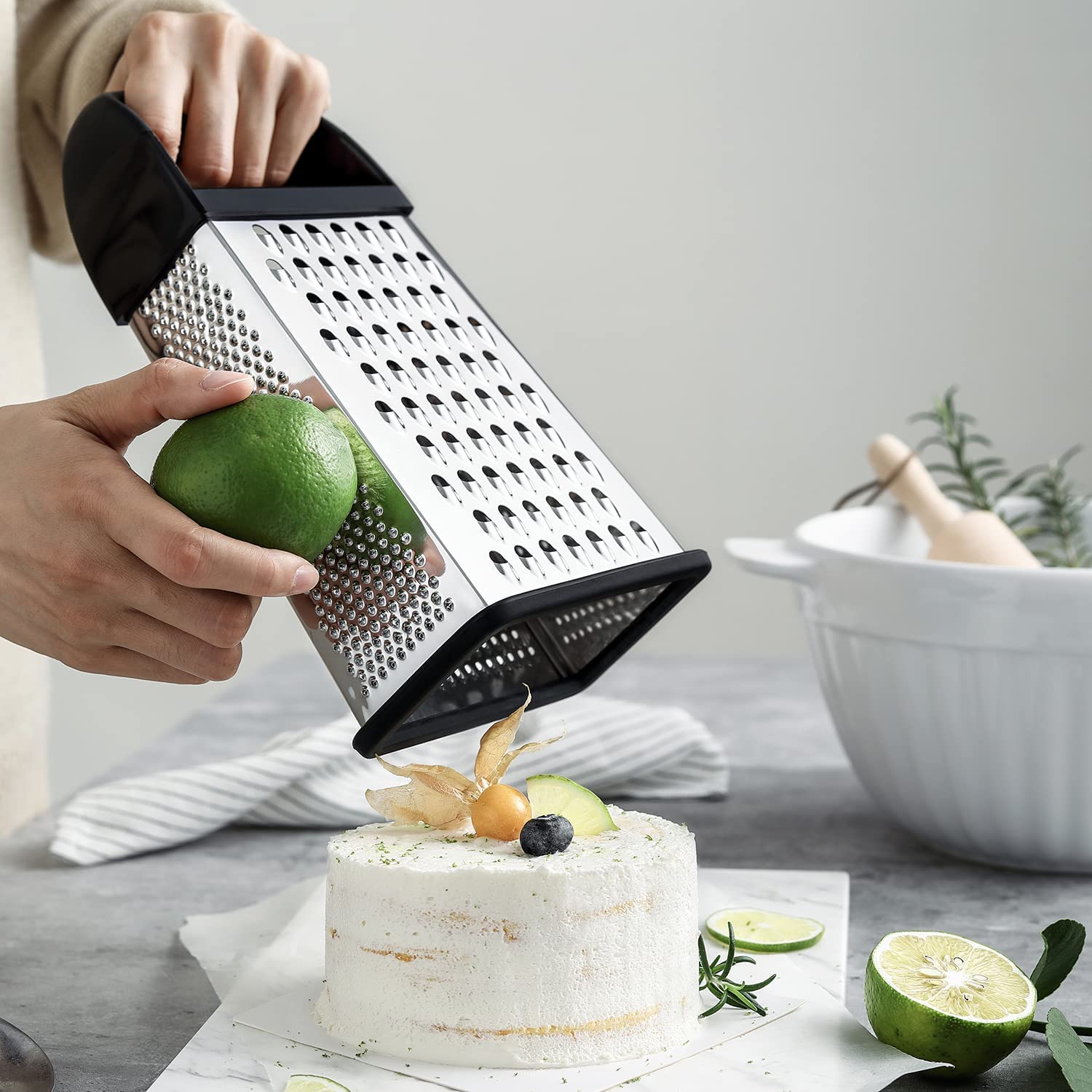 Spring Chef Professional Box Grater with Handle, Manual 100% Stainless  Steel 4 Sided Shredder for Kitchen, Best for Parmesan Cheese, Vegetables