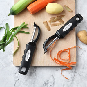 Spring Chef Premium Swivel Vegetable Peeler, Soft Grip Handle and Ultra Sharp Stainless Steel Blades - Perfect Kitchen Peeler For Veggie, Fruit, Potato, Carrot, Apple - Set of 2 with Blade Covers