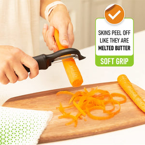 Spring Chef Premium Swivel Vegetable Peeler, Soft Grip Handle and Ultra Sharp Stainless Steel Blades - Perfect Kitchen Peeler For Veggie, Fruit, Potato, Carrot, Apple - Set of 2 with Blade Covers