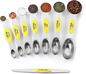 Spring Chef 8-pc Magnetic Measuring Spoon Set, Stainless Steel with N45  Magnets, Fits Spice Jars, BPA Free