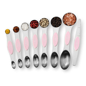 Spring Chef Magnetic Measuring Spoons Set, Dual Sided,  Stainless Steel, Fits in Spice Jars, Purple, Set of 8: Home & Kitchen