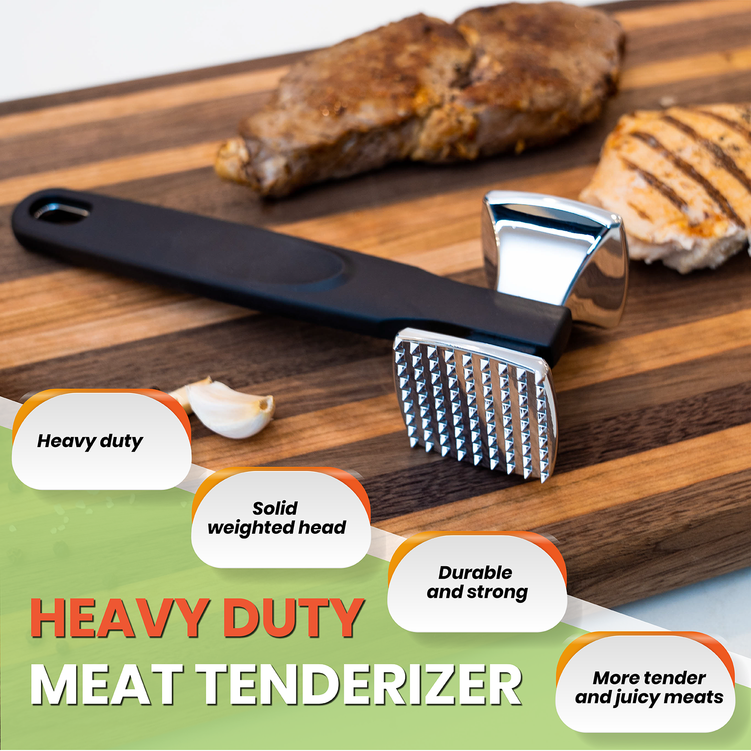 Meat Tenderizer Stainless Steel - Meat Hammer - Kitchen Meat Mallet - Heavy Duty Chicken, Meat Pounder Flattener Tool - Stainless Steel Double-Sided