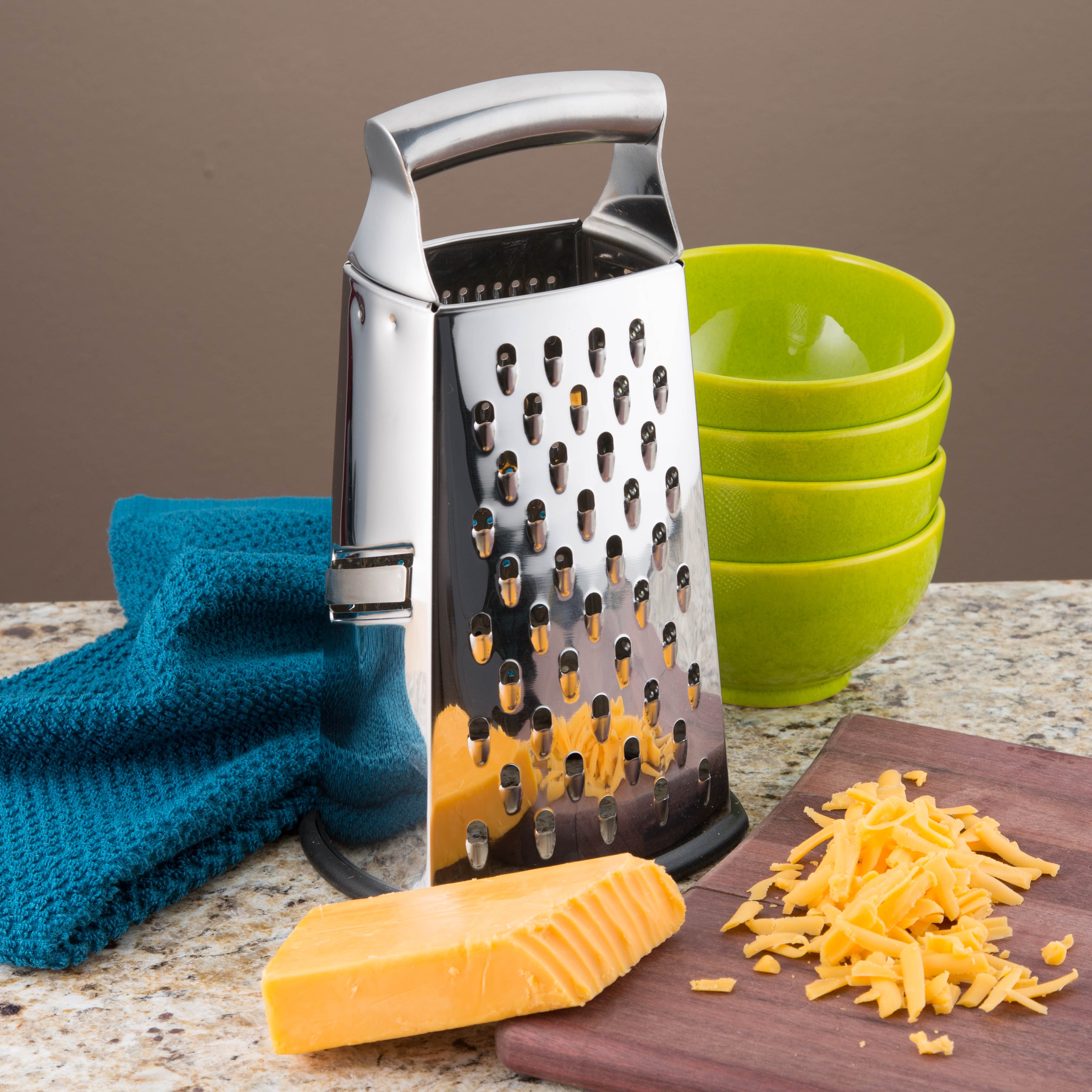 Spring Chef Professional 4 Sided Cheese Grater, Stainless Steel with Soft  Grip Handle, Handheld Kitchen Food Shredder Best Box Grater for Parmesan