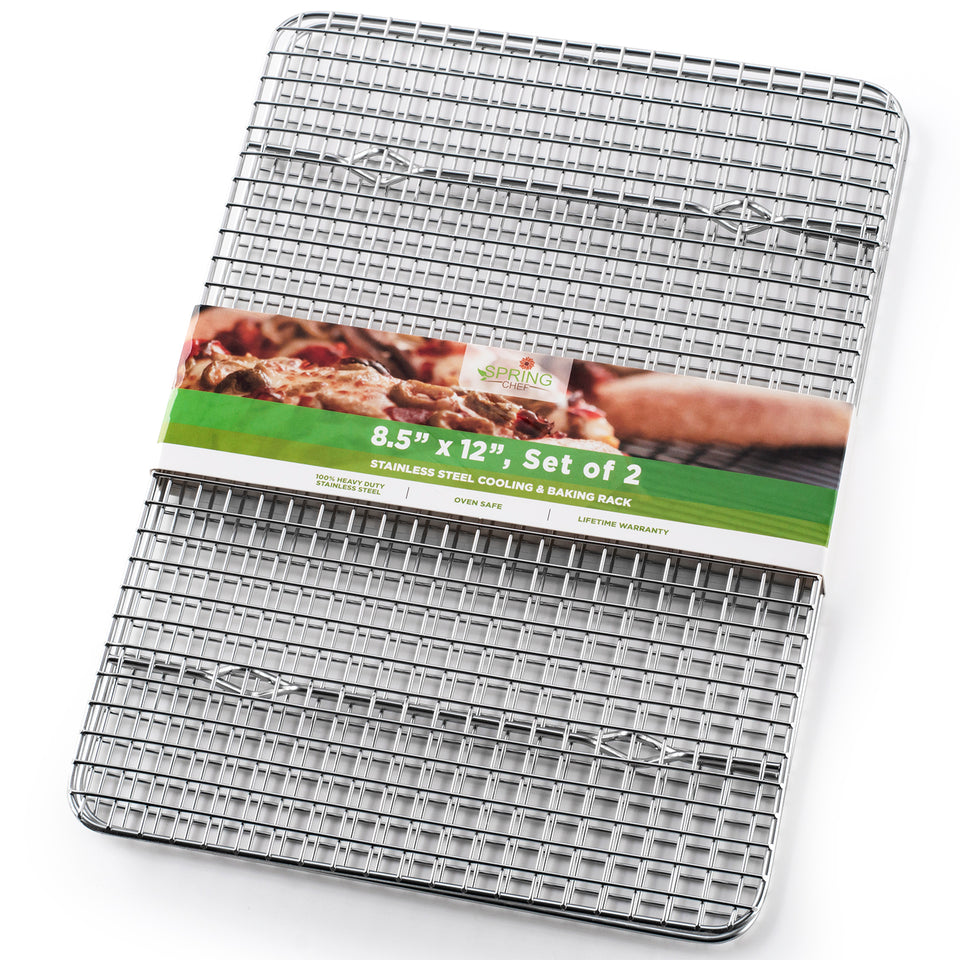Oven-Safe Baking Pan with Cooling Rack Set - Quarter Sheet Pan Size - Includes Premium Aluminum Baking Sheet and 100% Stainless Steel Baking Rack