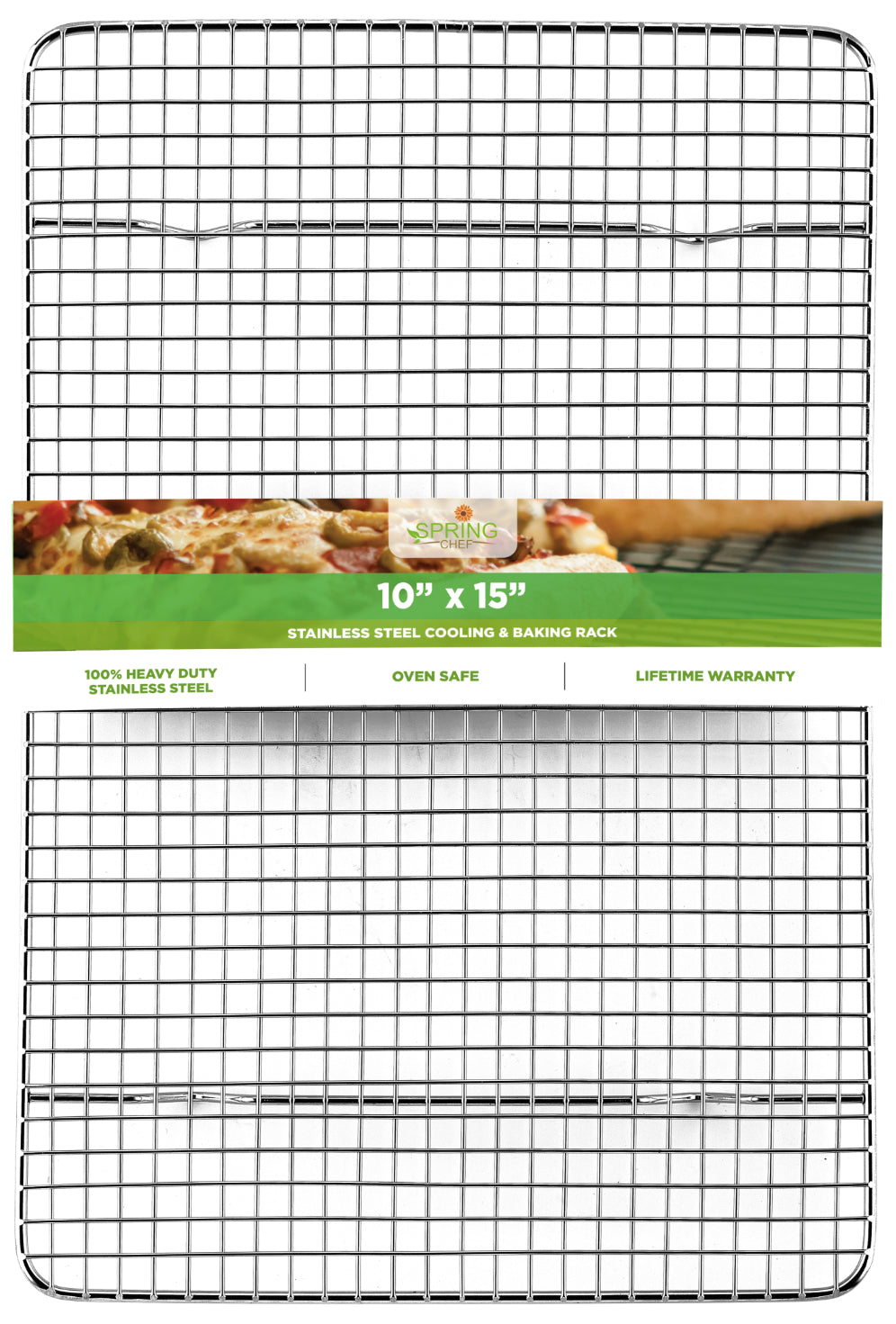 Oven Safe, Heavy Duty Stainless Steel Baking Rack & Cooling Rack, 10.25 x 15.25 inches Fits Jelly Roll Pan