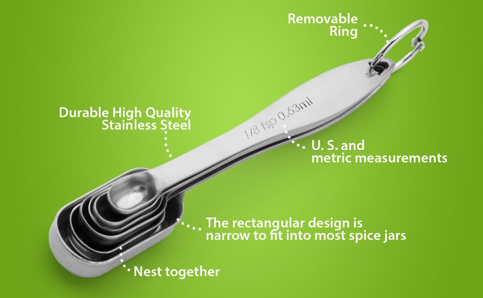 Hubert Measuring Spoon Set with Heavy-Duty Flat Handles Stainless Steel