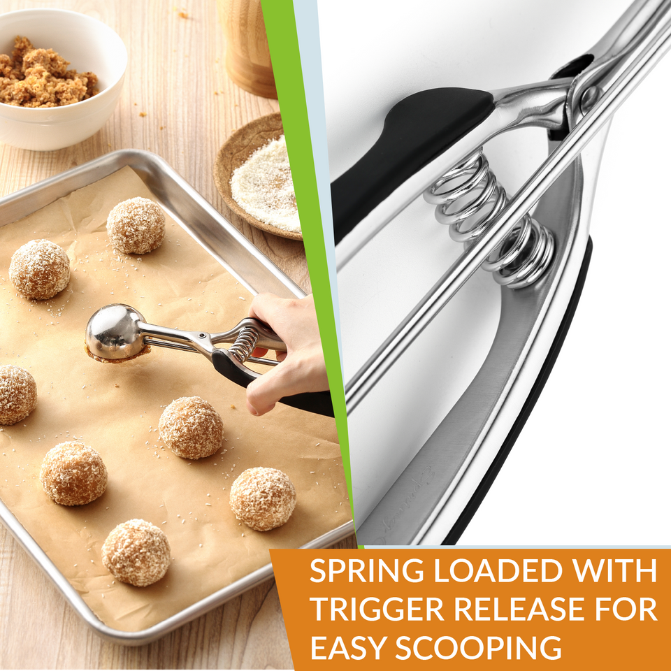 Spring Chef Cookie Scoop, Premium 18/8 Stainless Steel Disher with Soft Grip, Spring Loaded with Trigger Release