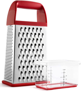 Professional Box Grater With Storage Container, Stainless Steel & Soft Grip Handle, 4 Sides, Handheld Kitchen Food Shredder